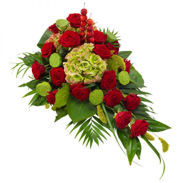 Rouwarrangement in rood en groen