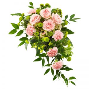 Rouwarrangement in roze en groen
